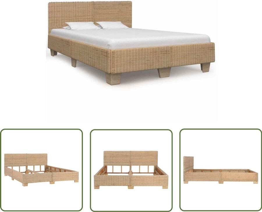 The Living Store Bedframe handgeweven echt rattan 160x200 cm Rattan Bed Frame Houten Bed Massief Hout Bed King Size Bed Tweepersoonsbed