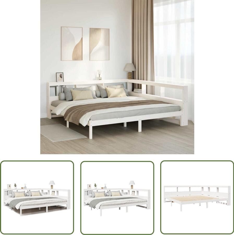 VidaXL Houten Bed Slaapbank Bed met boekenkast zonder matras grenenhout wit 180x200 cm Bed Met Kast Bibliotheekbed Gastenkamerbed