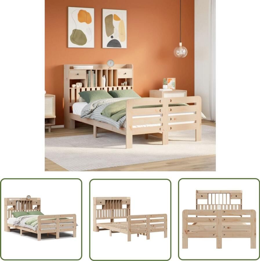VidaXL Houten Bed Slaapbank Bed met boekenkast zonder matras massief grenenhout 135x190 cm Bed Met Kast Bibliotheekbed Tweepersoonsbed