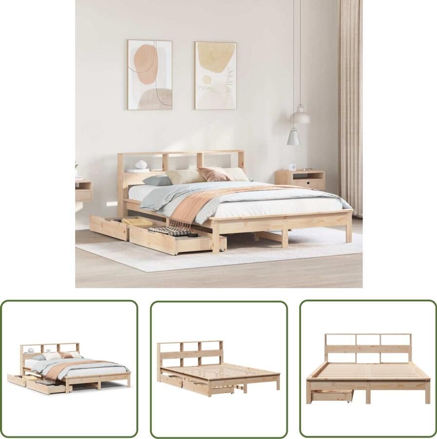 VidaXL Houten Bed Slaapbank Bed met boekenkast zonder matras massief grenenhout 140x190 cm Massief Hout Bed Bedstede Boxspring
