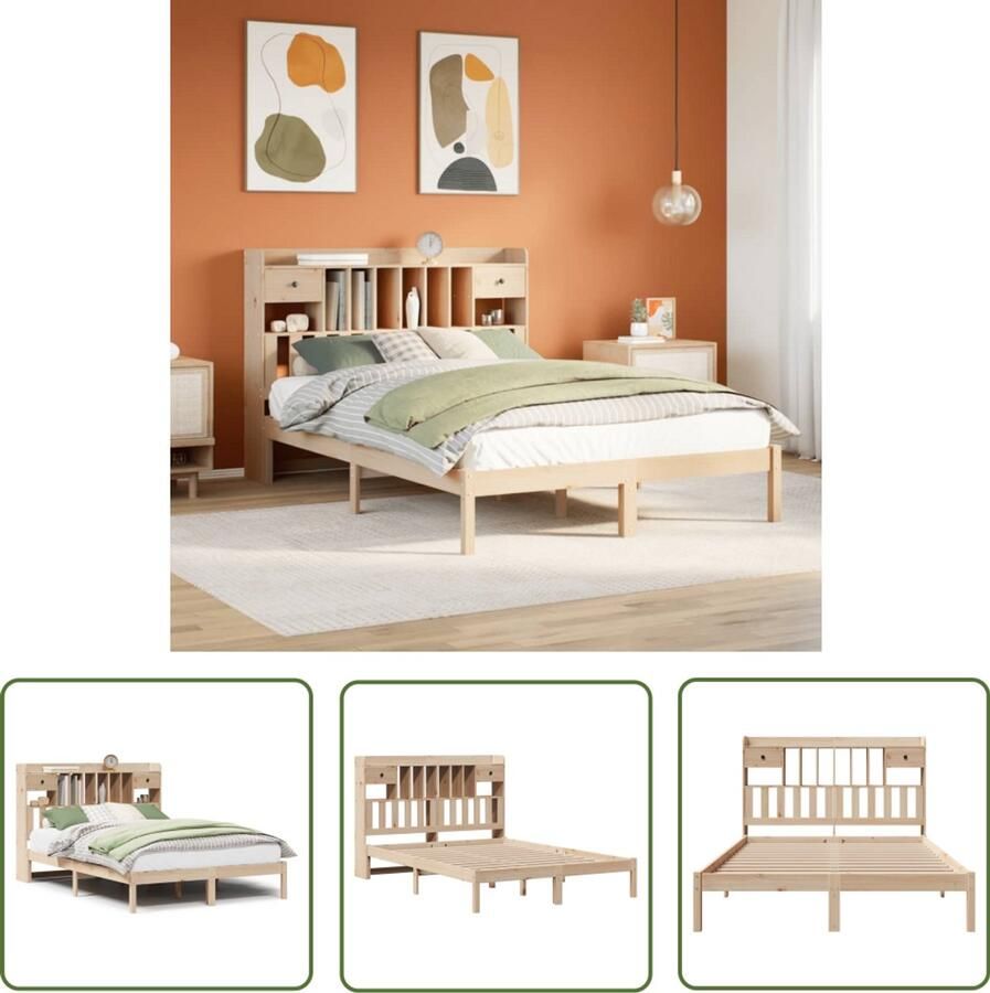VidaXL Houten Bed Slaapbank Bed met boekenkast zonder matras massief grenenhout 160x200 cm Bed Met Kast Tweepersoonsbed Boxspring