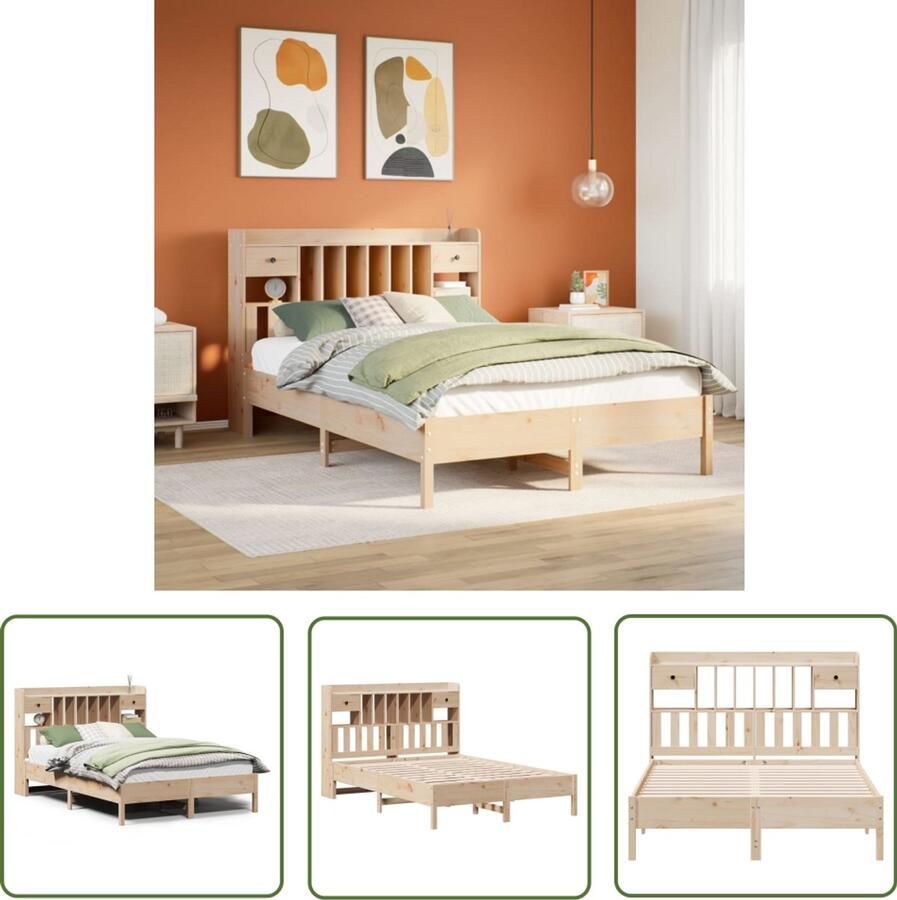 VidaXL Bed met boekenkast zonder matras massief grenenhout 160x200 cm Slaapbank Houten Bed Massief Hout Bed Bedstede Boxspring