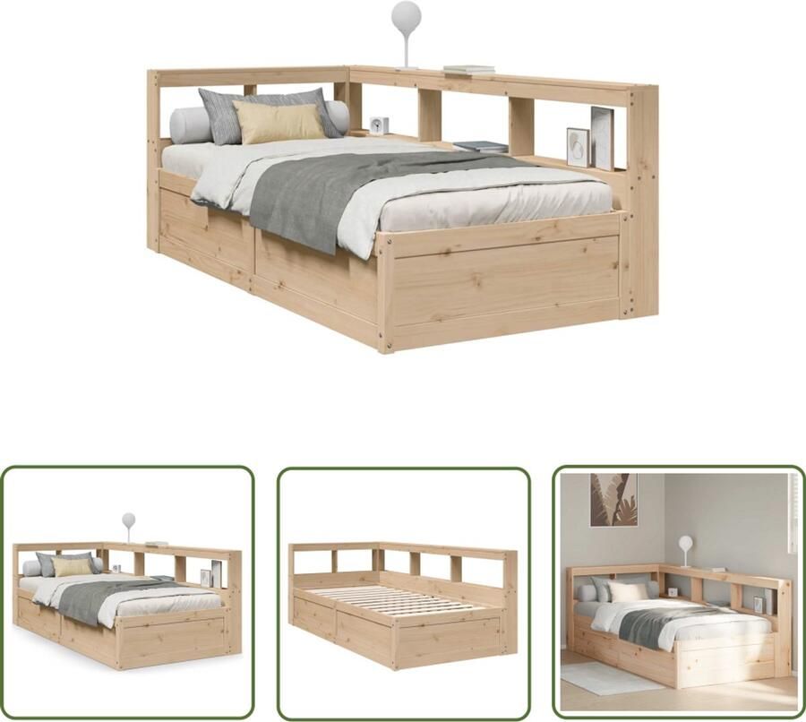 VidaXL Houten Bed Slaapbank Bed met boekenkast zonder matras massief grenenhout 75x190 cm Bed Met Kast Bibliotheekbed Tweepersoonsbed