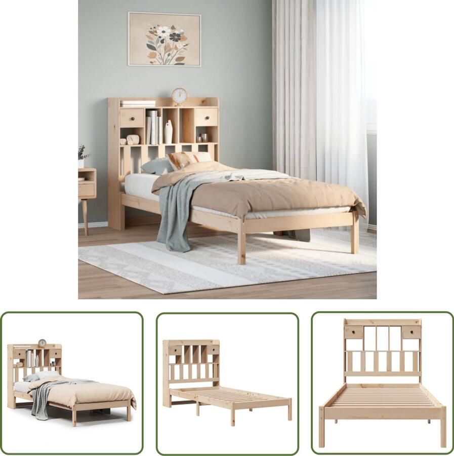 VidaXL Houten Bed Slaapbank Bed met boekenkast zonder matras massief grenenhout 75x190 cm Bed Met Kast Bibliotheekbed Massief Hout Bed