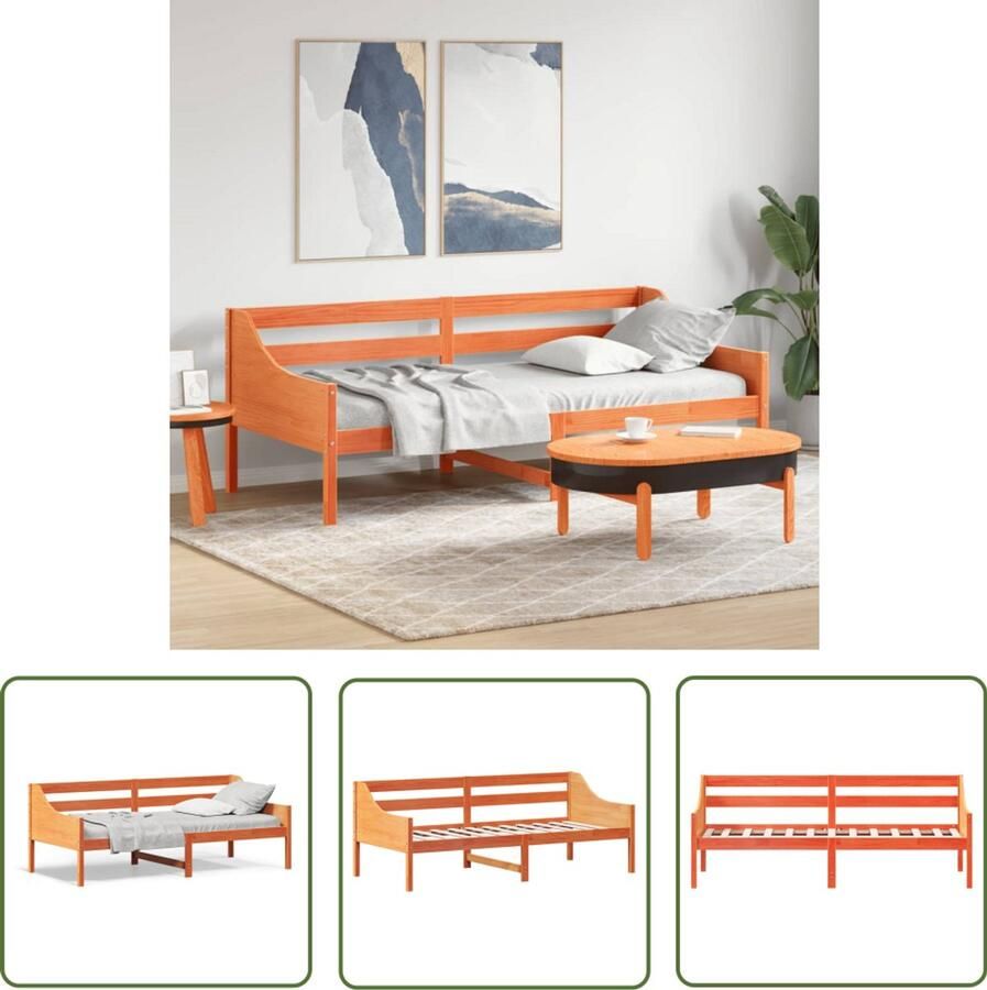 VidaXL Bedbank zonder matras wasbruin 100x200 cm massief grenenhout Slaapbank Houten Bed Bruine Bank Grenenhouten Bed Tweepersoonsbed