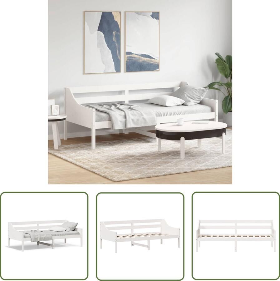 The Living Store Slaapbank zonder matras 100x200 cm massief grenenhout wit Slaapbank Houten Bed Tweepersoons Bed Daybed Zitbank