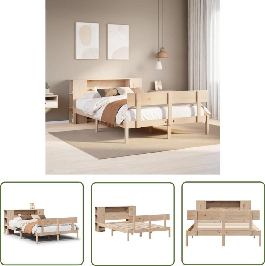 VidaXL Houten Bed Slaapcomfort Bed met boekenkast zonder matras massief grenenhout 140x200 cm Bed Met Kast Boekenkastbed Massief Hout Bed