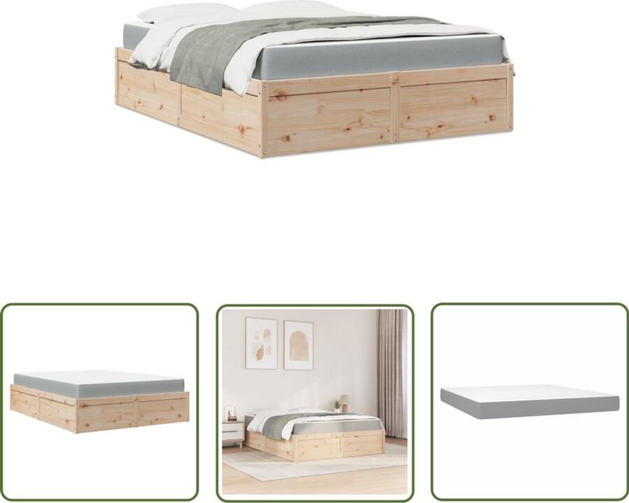 VidaXL Houten Bed Slaapcomfort Bed met matras massief grenenhout 140x200 cm Grenenhouten Bed Tweepersoonsbed Boxspring Bed