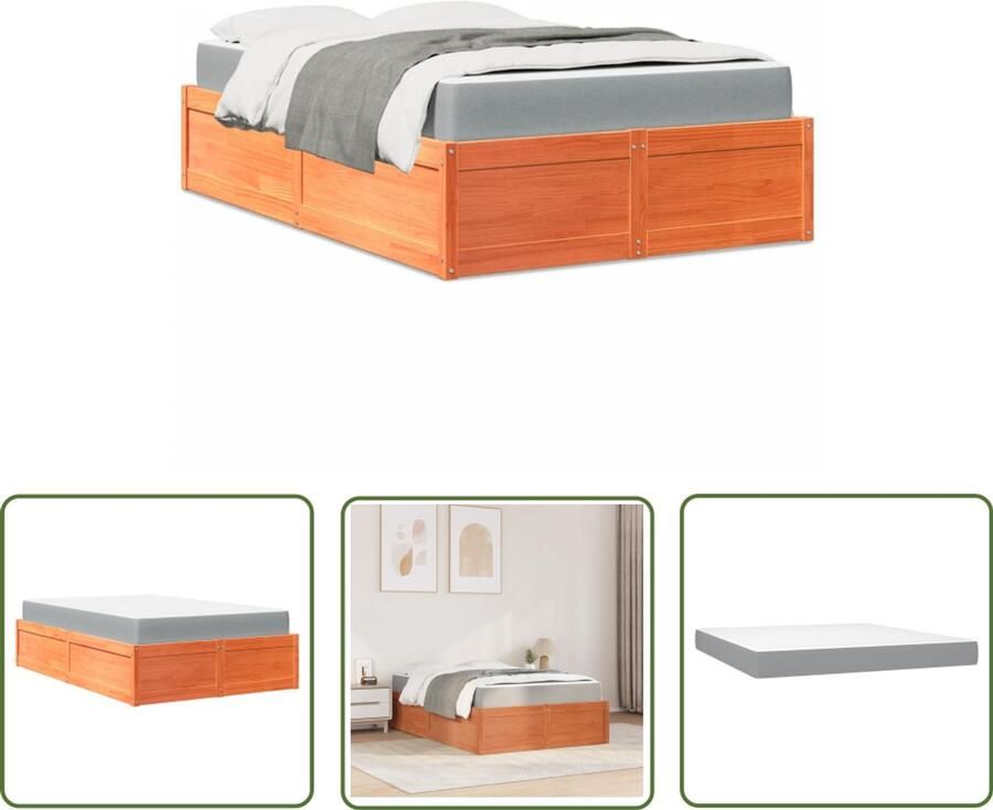 VidaXL Houten Bed Slaapcomfort Bed met matras massief grenenhout wasbruin 120x200 cm Grenenhout Bed Tweepersoonsbed Boxspring Bed