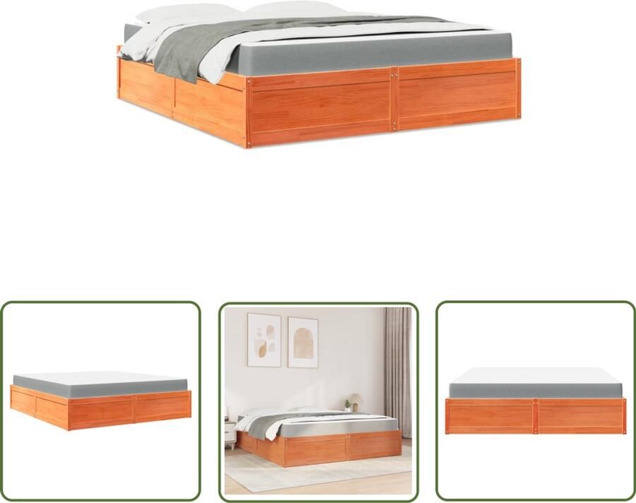 VidaXL Houten Bed Slaapcomfort Bed met matras massief grenenhout wasbruin 180x200 cm Grenenhouten Bed Tweepersoonsbed Boxspring Bed