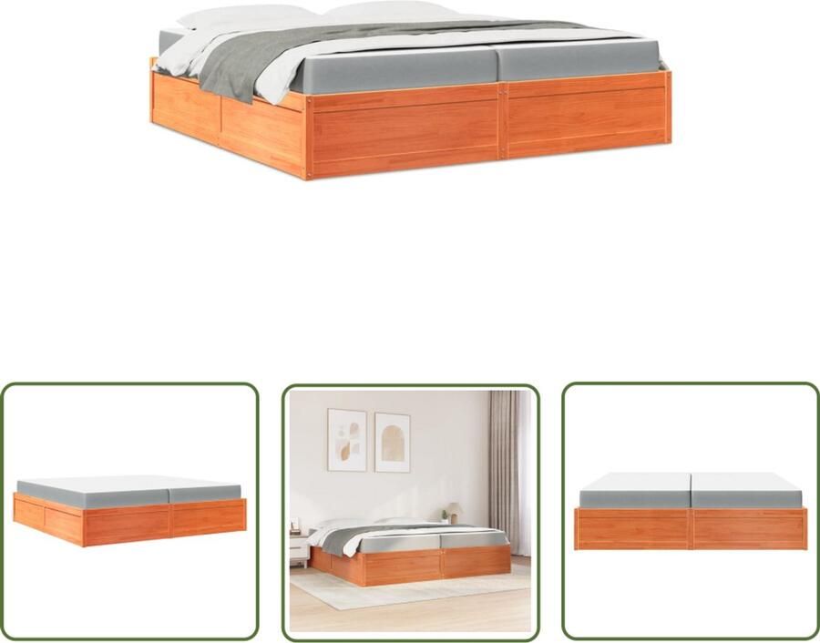 VidaXL Houten Bed Slaapcomfort Bed met matras massief grenenhout wasbruin 200x200 cm Grenenhouten Bed King Size Bed Tweepersoonsbed