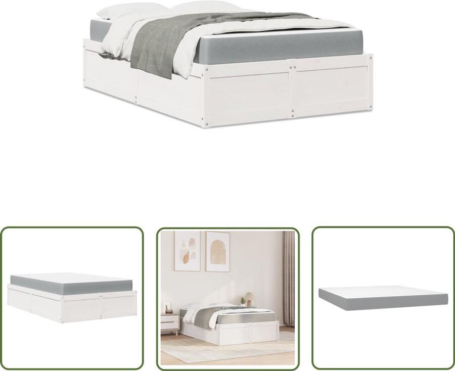 VidaXL Bed met matras massief grenenhout wit 140x190 cm Slaapcomfort Houten Bed Grenenhout Bed Tweepersoonsbed Boxspring Bed