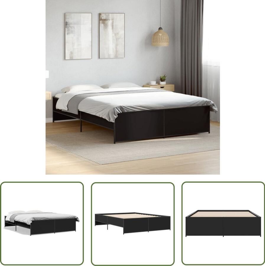 VidaXL Houten Bed Slaapcomfort Bedframe bewerkt hout metaal zwart 160x200 cm Zwarte Bed Boxspring Bed Tweepersoonsbed