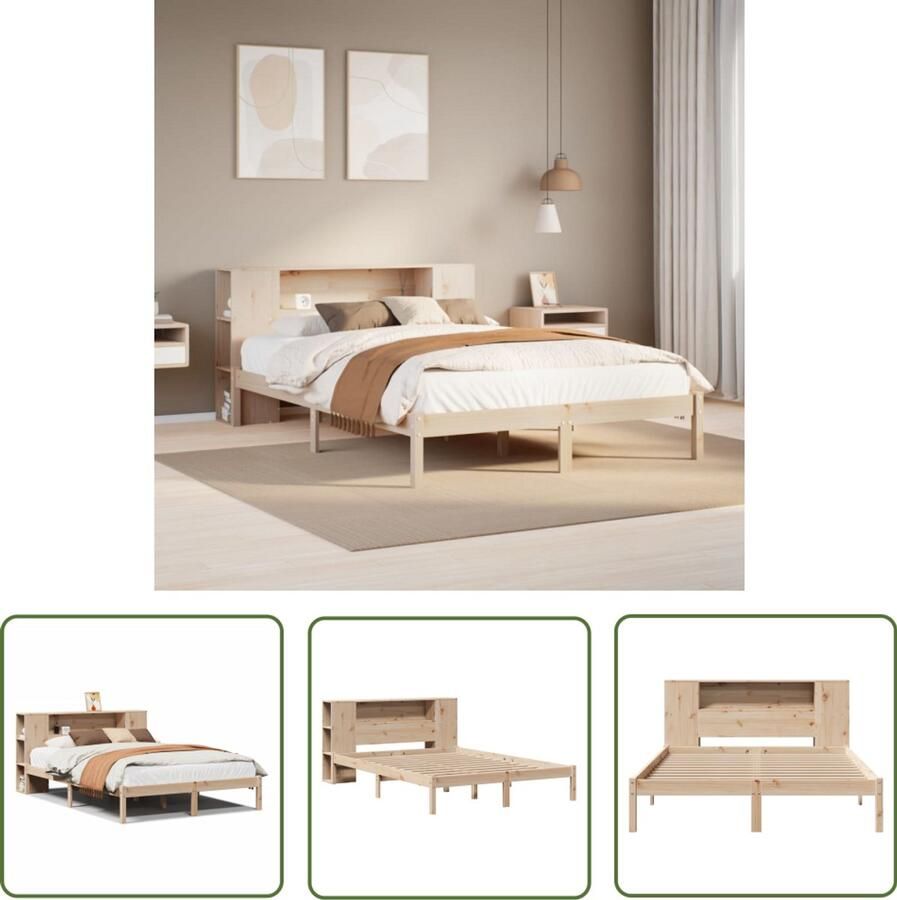 VidaXL Houten Bed Slaapkamers Bed met boekenkast zonder matras massief grenenhout 135x190 cm Boekenkast Bed Tweepersoons Bed Compact Bed