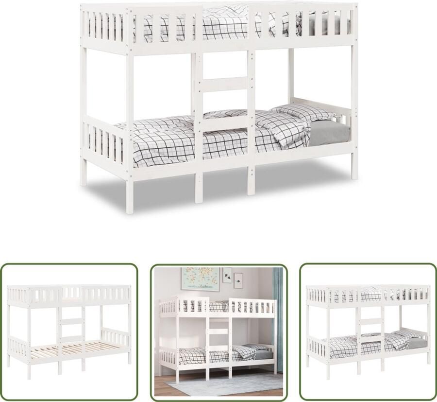 VidaXL Houten Bed Stapelbed 75x190 cm massief grenenhout wit Kinderslaapkamer Tweepersoonsbed Compact Bed