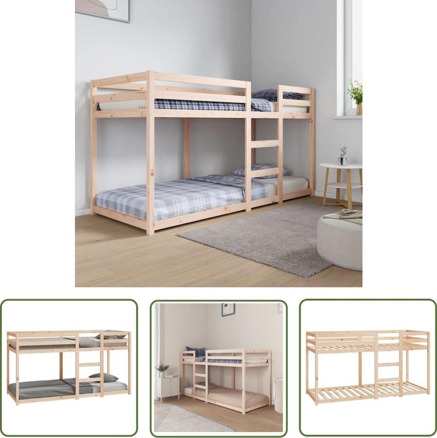 The Living Store Stapelbed Grenenhout 205.5 x 85.5 x 112 cm Veilig ontwerp Geschikt voor kleine ruimtes Matras niet inbegrepen Stapelbed Houten Bed Tweepersoons Bed Kinderbed Slaapkamers