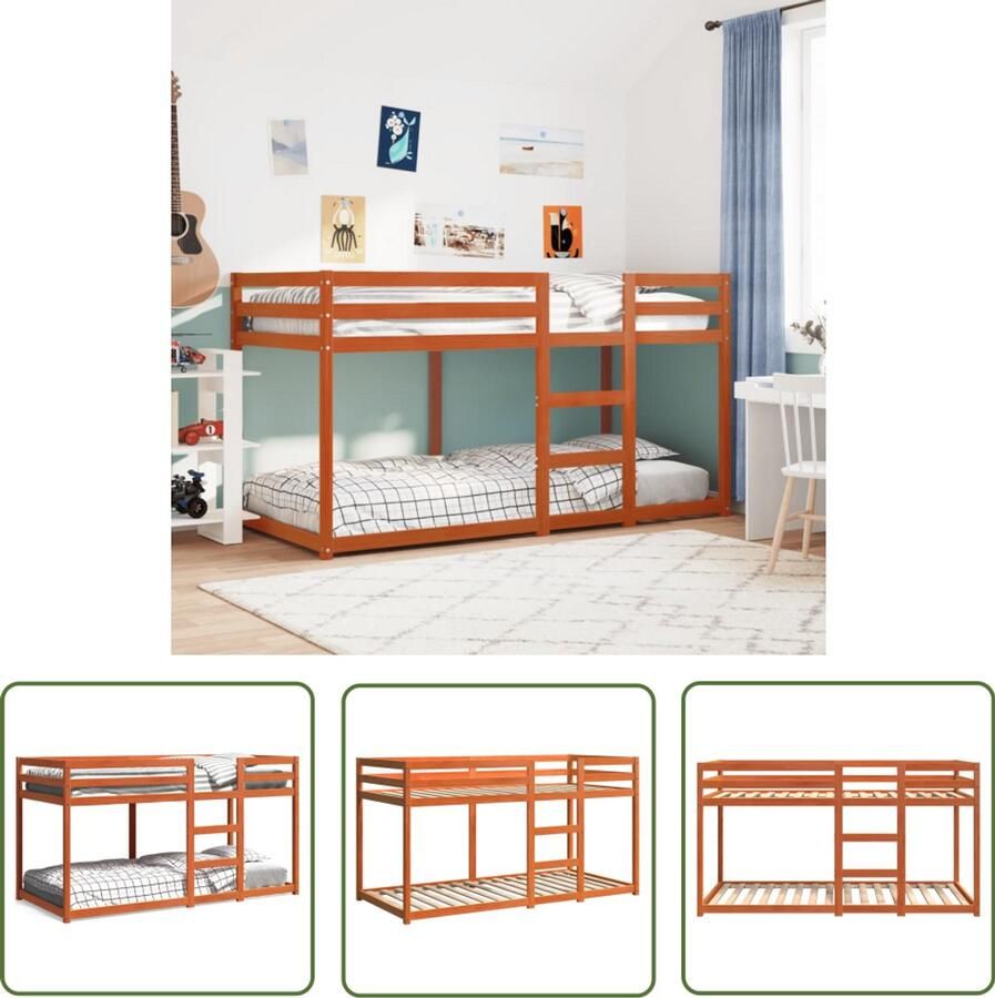 VidaXL Stapelbed massief grenenhout wasbruin 80x200 cm Stapelbed Houten Bed Grenenhouten Bed Kids Bed Tweepersoons Bed