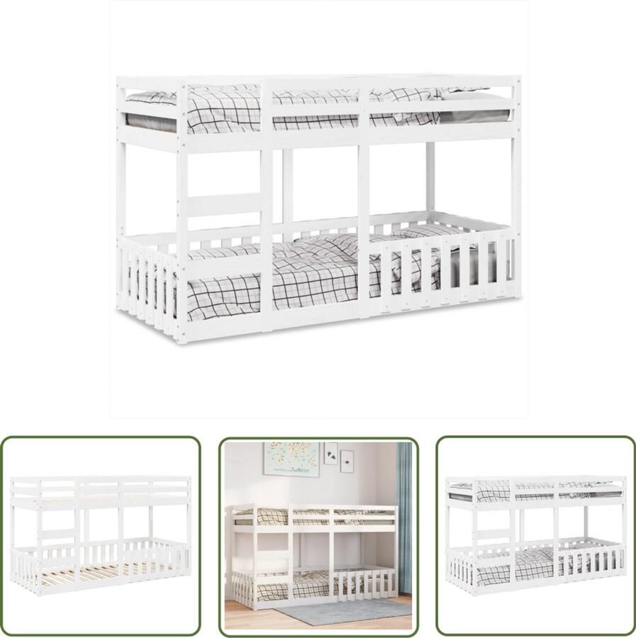 VidaXL Houten Bed Stapelbed massief grenenhout wit 80x200 cm Kids Bed Tweepersoonsbed Kamerset