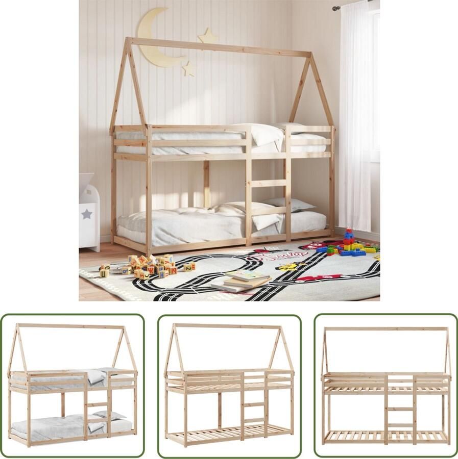 VidaXL Houten Bed Stapelbed Stapelbedframe zonder matras massief grenenhout 90x190 cm Kids Bed Tweepersoonsbed Kinderkamer