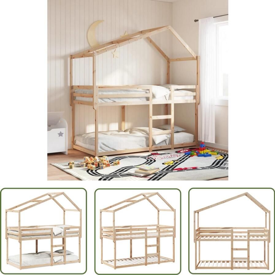 VidaXL Stapelbedframe zonder matras massief grenenhout 90x190 cm Stapelbed Houten Bed Kids Bed Tweepersoonsbed Kinderkamer