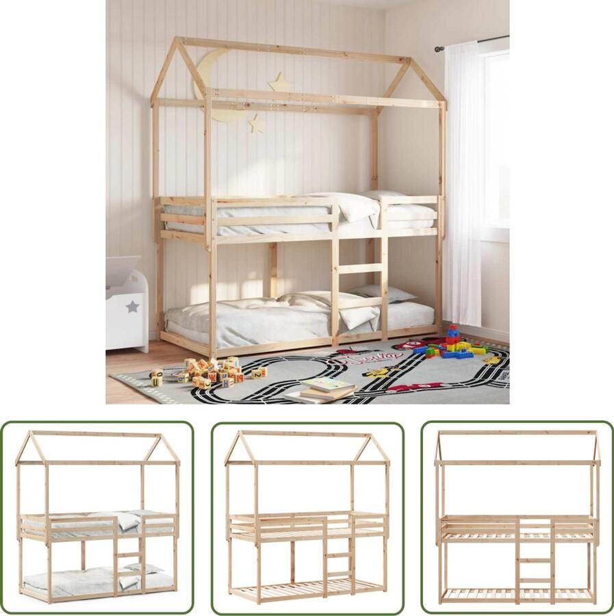 VidaXL Houten Bed Stapelbed Stapelbedframe zonder matras massief grenenhout 90x190 cm Kids Bed Kinderbed Tweepersoonsbed