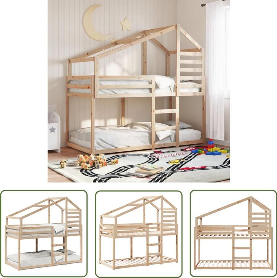 VidaXL Houten Bed Stapelbed Stapelbedframe zonder matras massief grenenhout 90x200 cm Kids Bed Tweepersoons Bed Kinderkamer