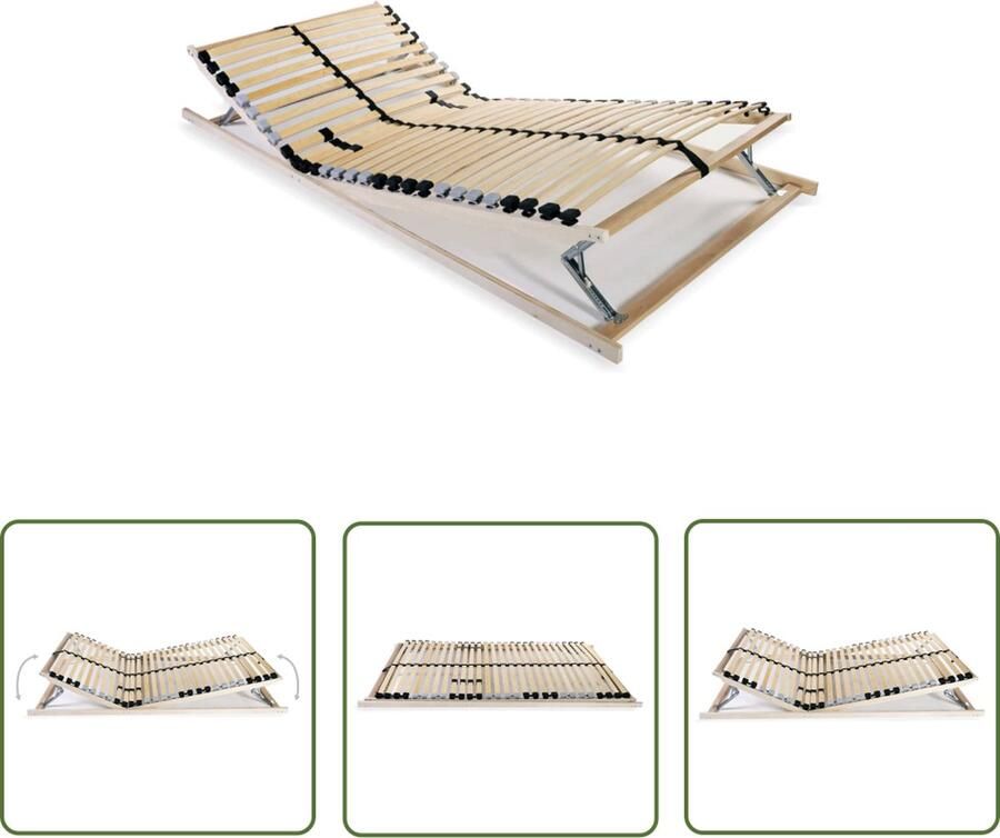The Living Store Lattenbodem met 28 latten 7 zones 90x200 cm Lattenbodem Houten Bedbodems Massief Beukenhouten Frame Berkenhouten Latten Adjustable Bedstead