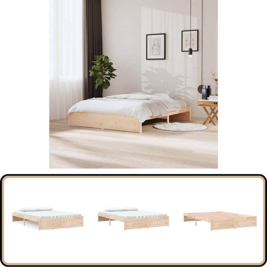 VidaXL Houten Bedframe 160x200 cm Massief Grenen Houten Bedframe Tweepersoons Bed Grenenhout Bed Modern Bed Stabiele Bedbasis Lattenbodem Bed Zonder Matras