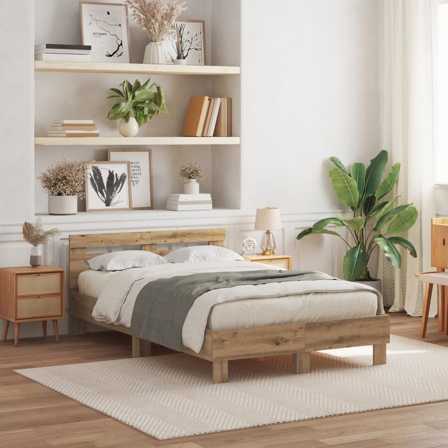 VidaXL Eiken Bedframe Ambachtelijk eiken Massief eikenhout 135 x 190 cm