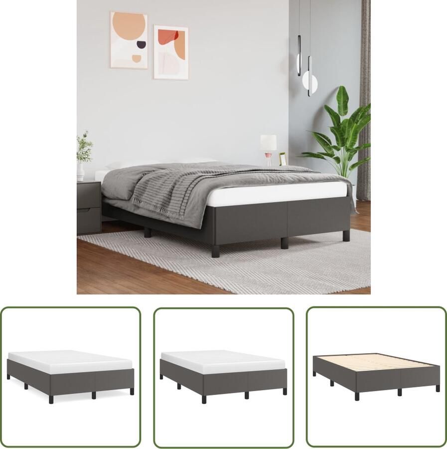 The Living Store Bedframe Kunstleer Grijs 203 x 123 x 35 cm Voor matras van 120 x 200 cm Multiplex lattenbodem Bed Frame Houten Bedframe Tweepersoons Bed Boxspring Bed Slaapcomfort - Foto 2