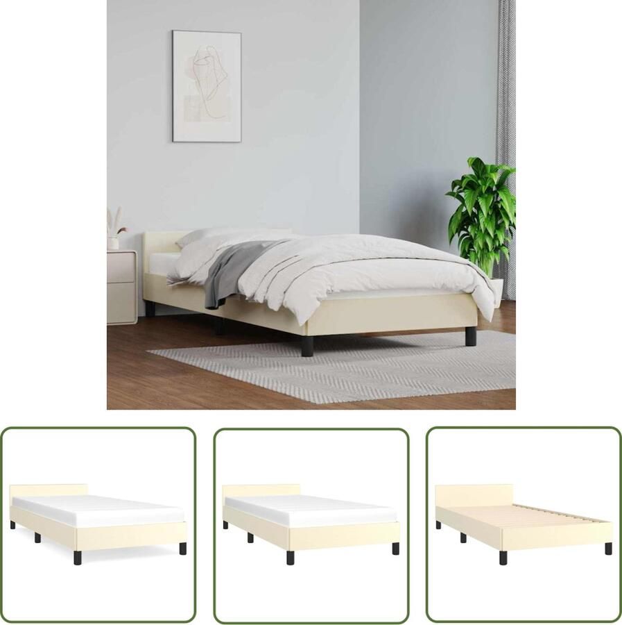 The Living Store Bedframe met hoofdbord kunstleer crèmekleurig 90x190 cm Bedframe Met Hoofdbord Bedframes Met Hoofdborden Bedframe Bed Slaapmeubel Bedbodem Ledikant Eenpersoonsbed Slaapbed Bedframes Bedden