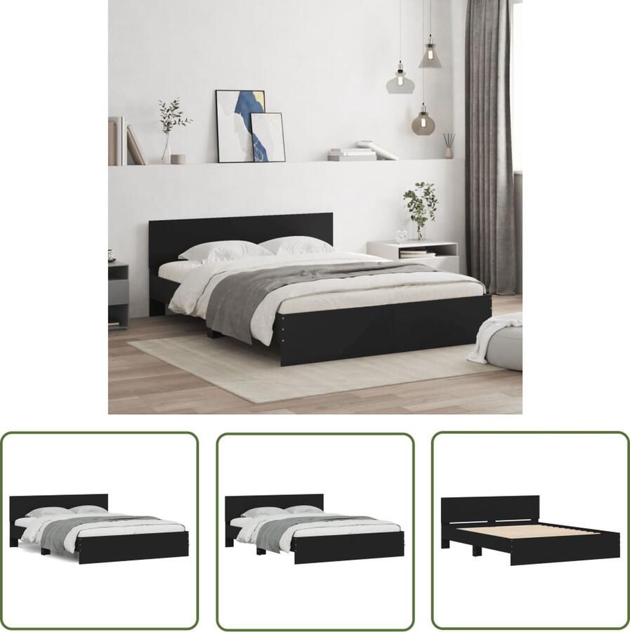 The Living Store Bedframe Zwart 193 x 145 x 70 cm Bewerkt hout en multiplex Geen matras inbegrepen Bed Frame Houten Bedframe Zwarte Bedframe Enkel Bed Boxspring