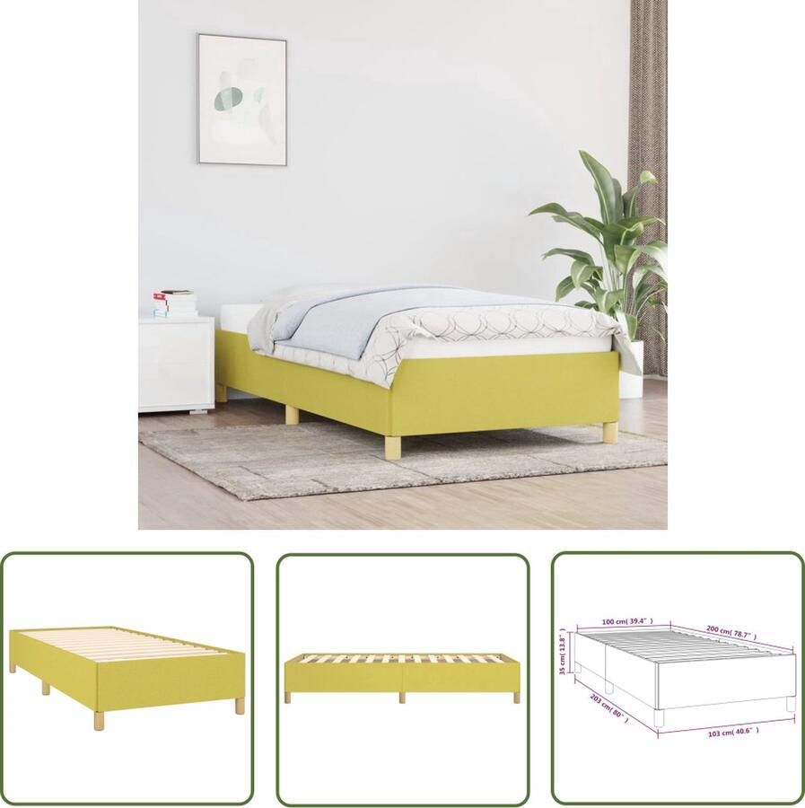 The Living Store Bedframe Groen 203x103x35 cm Duurzaam Stof en Multiplex Ondersteunende Poten Inclusief Montagehandleiding Bed Frame Houten Bedframe Tweepersoons Bed Groene Bed Stoffen Bed - Foto 2