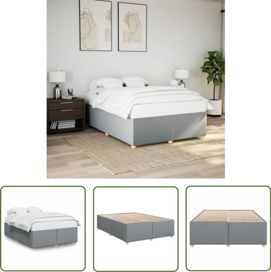 VidaXL Houten Bedframe Bed Frame Bedframe zonder matras stof lichtgrijs 140x200 cm Slaapcomfort Tweepersoonsbed Boxspring