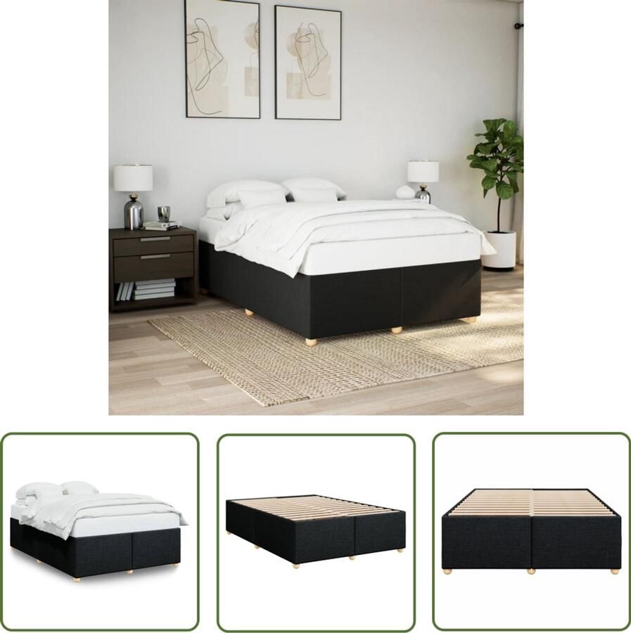 VidaXL Houten Bedframe Bed Frame Bedframe zonder matras stof zwart 140x190 cm Tweepersoons Bedframe Boxspring Frame Slaapcomfort