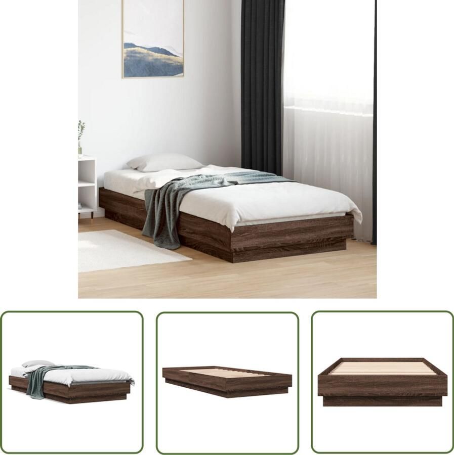 VidaXL Houten Bedframe Bruin Bedframe zonder matras bewerkt hout bruin eikenkleur 90x200 cm Enkel Bed Tweepersoonsbed Bed 90x200