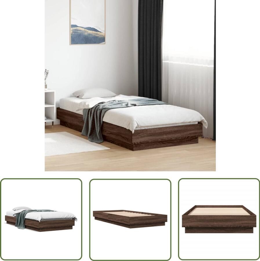 VidaXL Houten Bedframe Bruin Eiken Bedframe zonder matras bewerkt hout bruin eikenkleur 100x200 cm Bedframe 100x200 Tweepersoons Bedframe Met Lattenbodem