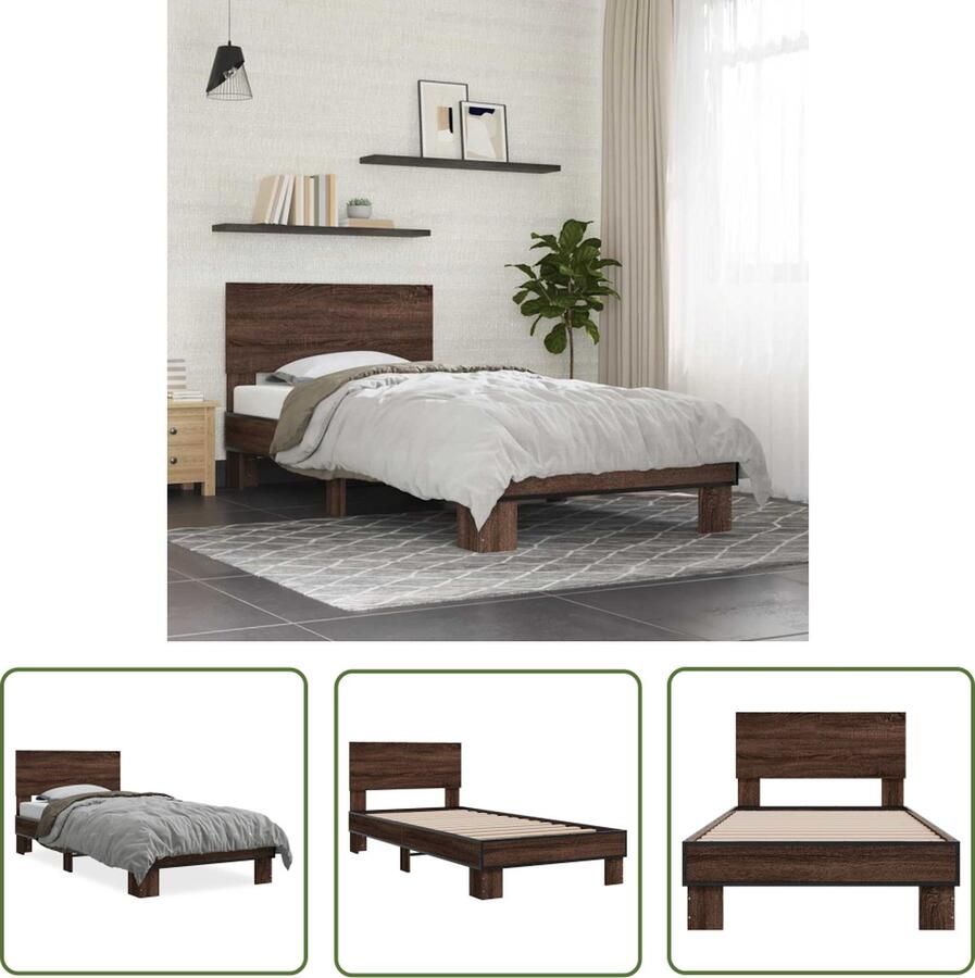 The Living Store Bedframe Bruineiken Multiplexlattenbodem 204.5 x 93 x 81 cm Duurzaam Hout Metaal Bruin Houten Bed Houten Bedframe Tweepersoons Bed Boxspring Bed Met Hoofdbord
