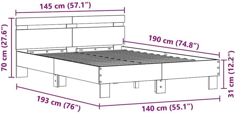 VidaXL Houten Bedframe Gerecycled Hout 140 x 190 cm Verstelbaar Bedframe