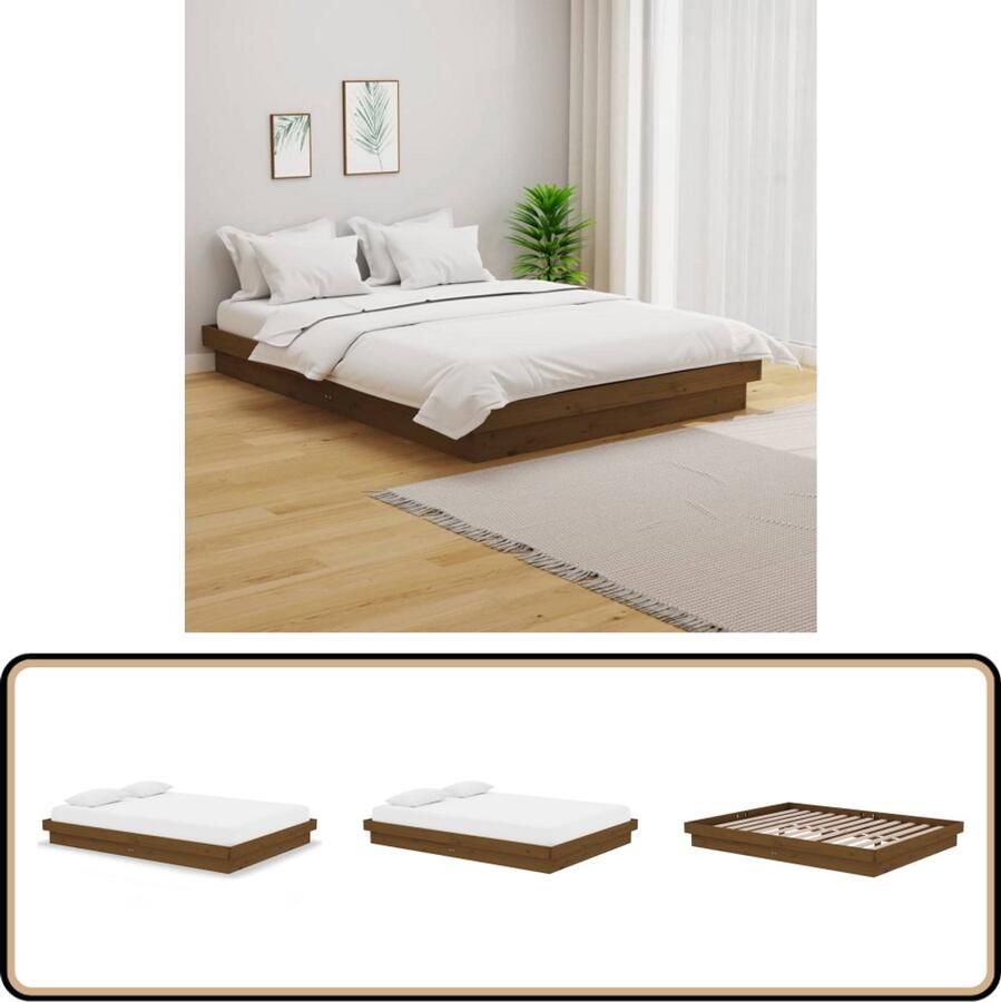 VidaXL Houten Bedframe Honingbruin 135x190 cm Dubbel Bed Houten Bed Frame Grenenhouten Bed Honigbruin Bed Landelijk Bed Rustiek Bed Boxspring Bed Kopen