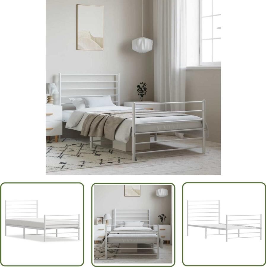 The Living Store Bedframe Klassiek Wit 196 x 105 x 90 cm Robuuste metalen constructie Klassieke Bedframe Houten Bedframe Metalen Bedframe Wit Bedframe 100x190 - Foto 2