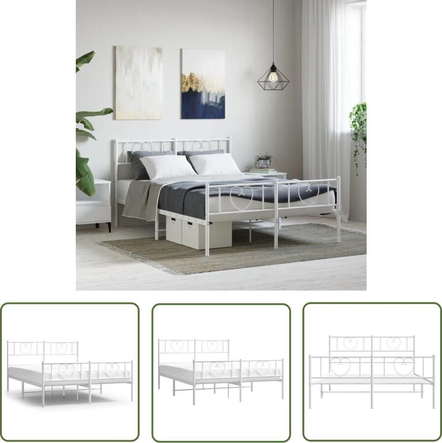 The Living Store Bedframe Klassiek wit metaal 196x146x90 cm Robuuste constructie Klassieke Bedframe Houten Bedframe Wit Staal Bedframe Tweepersoons Bedframe