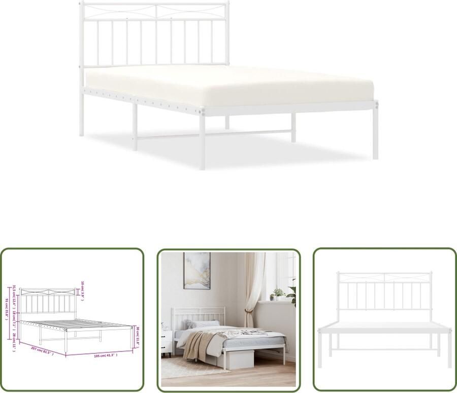 The Living Store Bedframe Klassiek Metaal 207 x 105 x 91 cm Wit Klassieke Bedframe Houten Bedframe Metalen Bedframe Wit Bedframe 100x200 - Foto 2