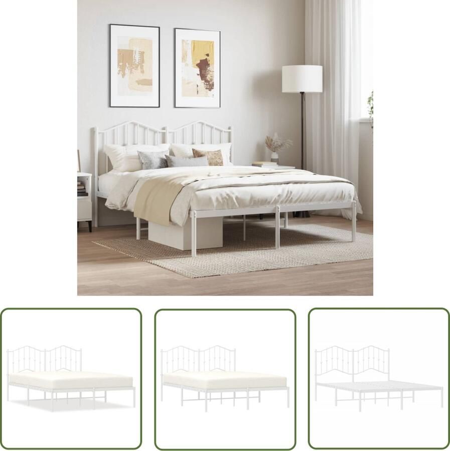 The Living Store Klassieke Bedframe Robuuste Metalen Constructie Metalen Latten en Poten Extra Opbergruimte Comfortabele Ondersteuning Wit 196 x 146 x 98 cm Geschikte Matras- 140 x 190 cm Montage Vereist