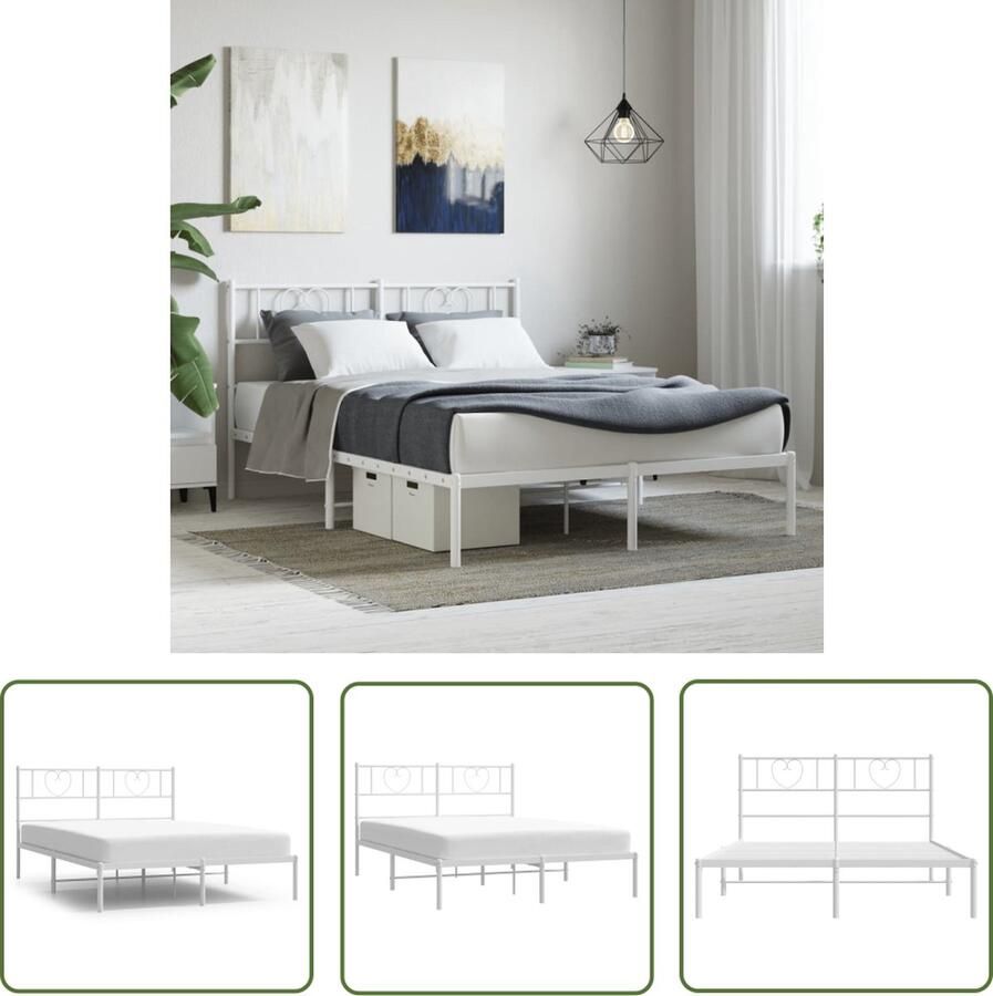 The Living Store Klassiek Bedframe Metaal 207 x 146 x 90 cm Robuuste Constructie Wit Klassieke Bedframe Houten Bedframe Staal Bedframe Wit Tweepersoons Bedframe
