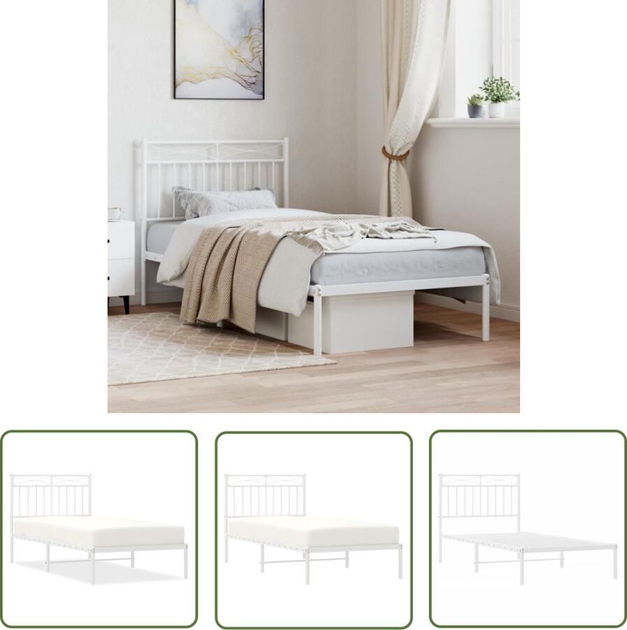 The Living Store Bedframe Klassiek Wit 207 x 95 x 91 cm Robuust en sterk Metalen constructie Geschikt voor 90 x 200 cm matras Met extra opbergruimte Inclusief hoofdbord Montage vereist
