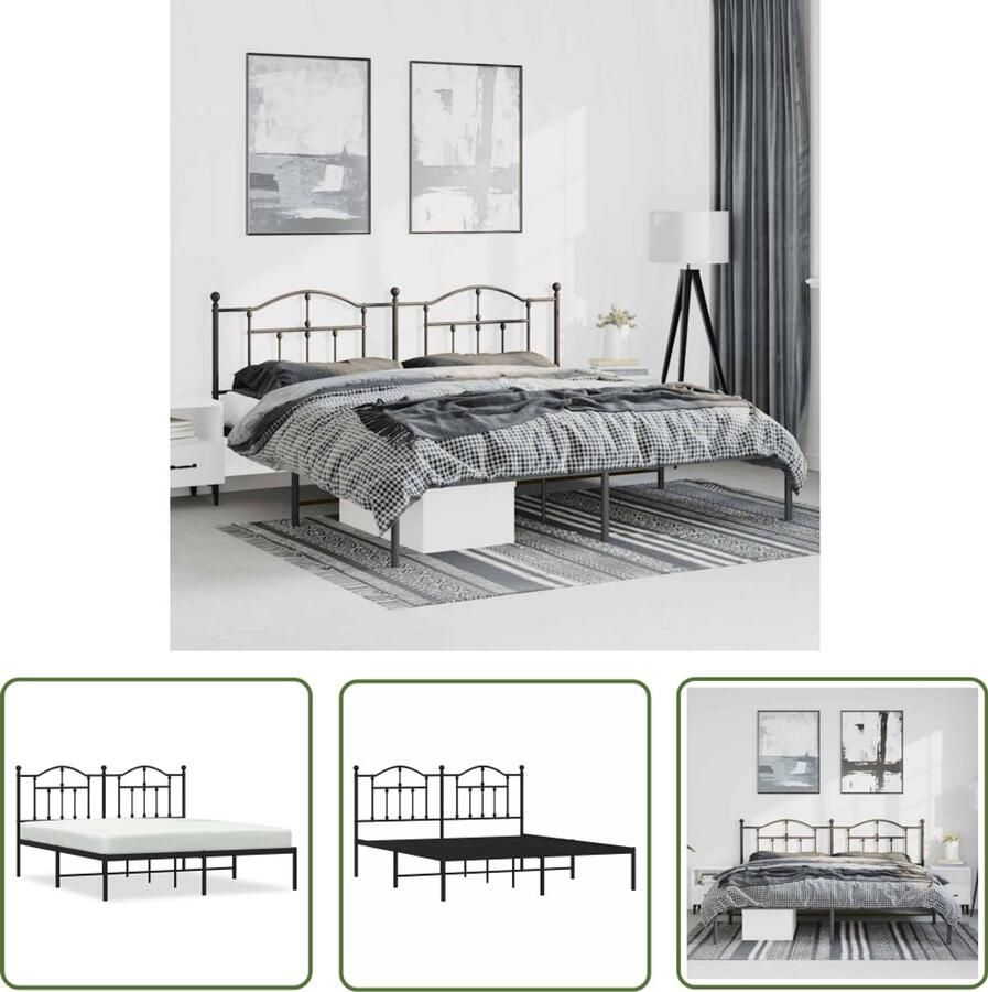 The Living Store Bedframe Klassiek Metaal 219 x 187 x 97 cm Zwart Klassieke Bedframe Houten Bedframe Staal Bedframe Tweepersoons Bed King Size Bed