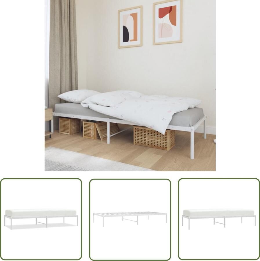 The Living Store Klassiek Bedframe Logeerbed Robuuste Metalen Constructie Metalen Latten en Poten Extra Opbergruimte Wit 196 x 79.5 x 31 cm