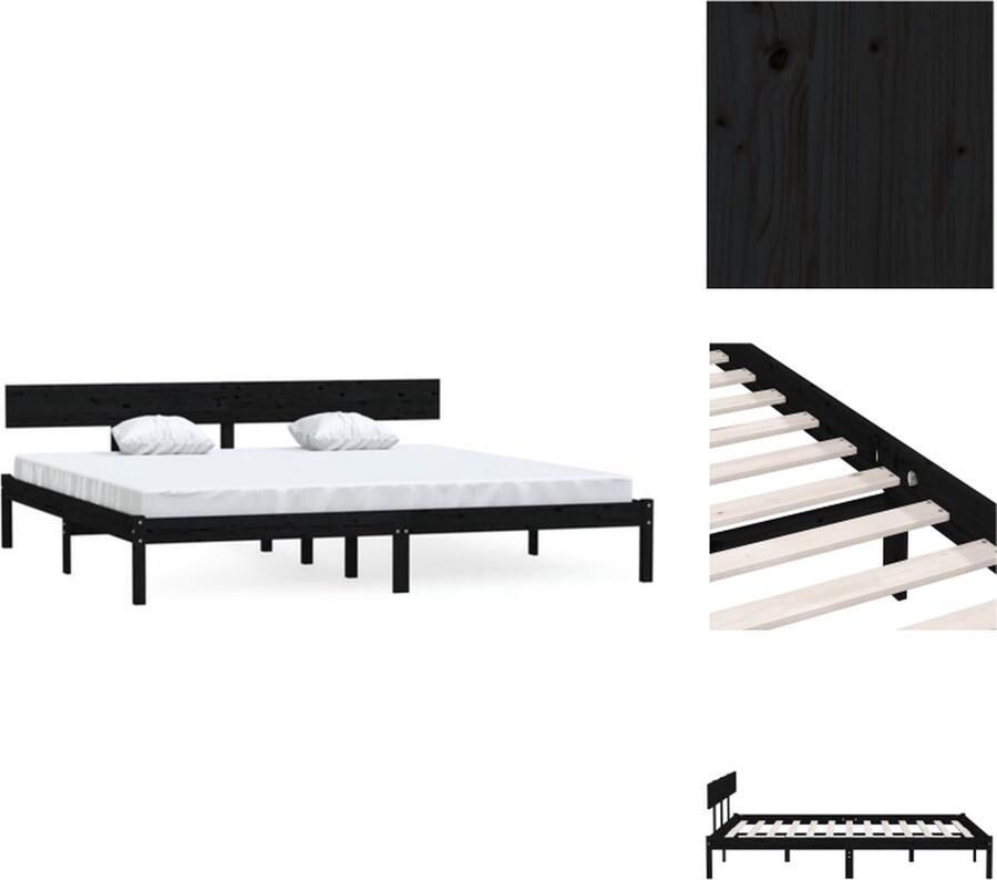 VidaXL Houten Bedframe Massief grenenhout 206.5 x 185.5 x 70 cm 180 x 200 cm Hoofdeinde Zwart Montage vereist Bed