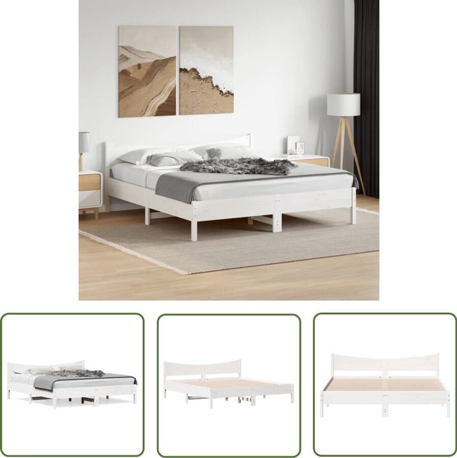 VidaXL Houten Bedframe Massief Grenenhout Bed Bedframe zonder matras massief grenenhout wit 180x200 cm Wit Bed 180x200 Tweepersoonsbed